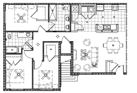 Floor plan for 3 beds, 2 baths, 1298 sqft